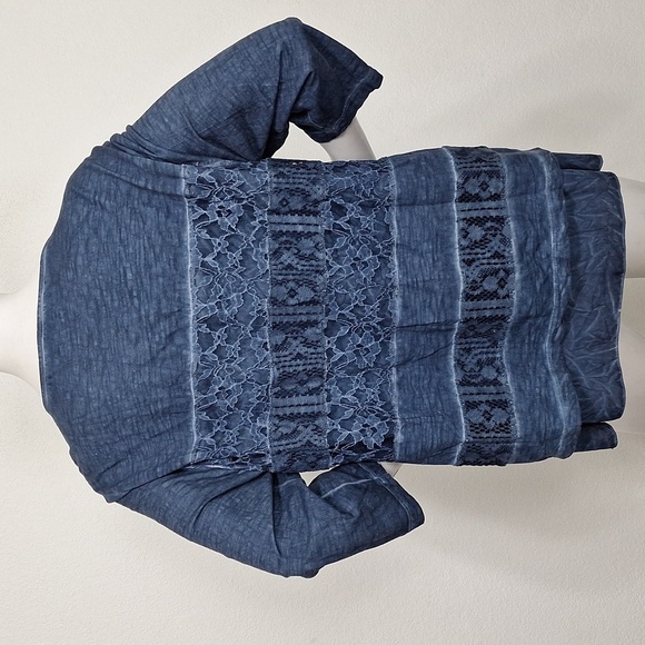 Chico’s Relaxed Fit Blue Lace Panels Tiered 3/4 Sleeve Boho Tunic Top Size L/XL - Picture 5 of 10